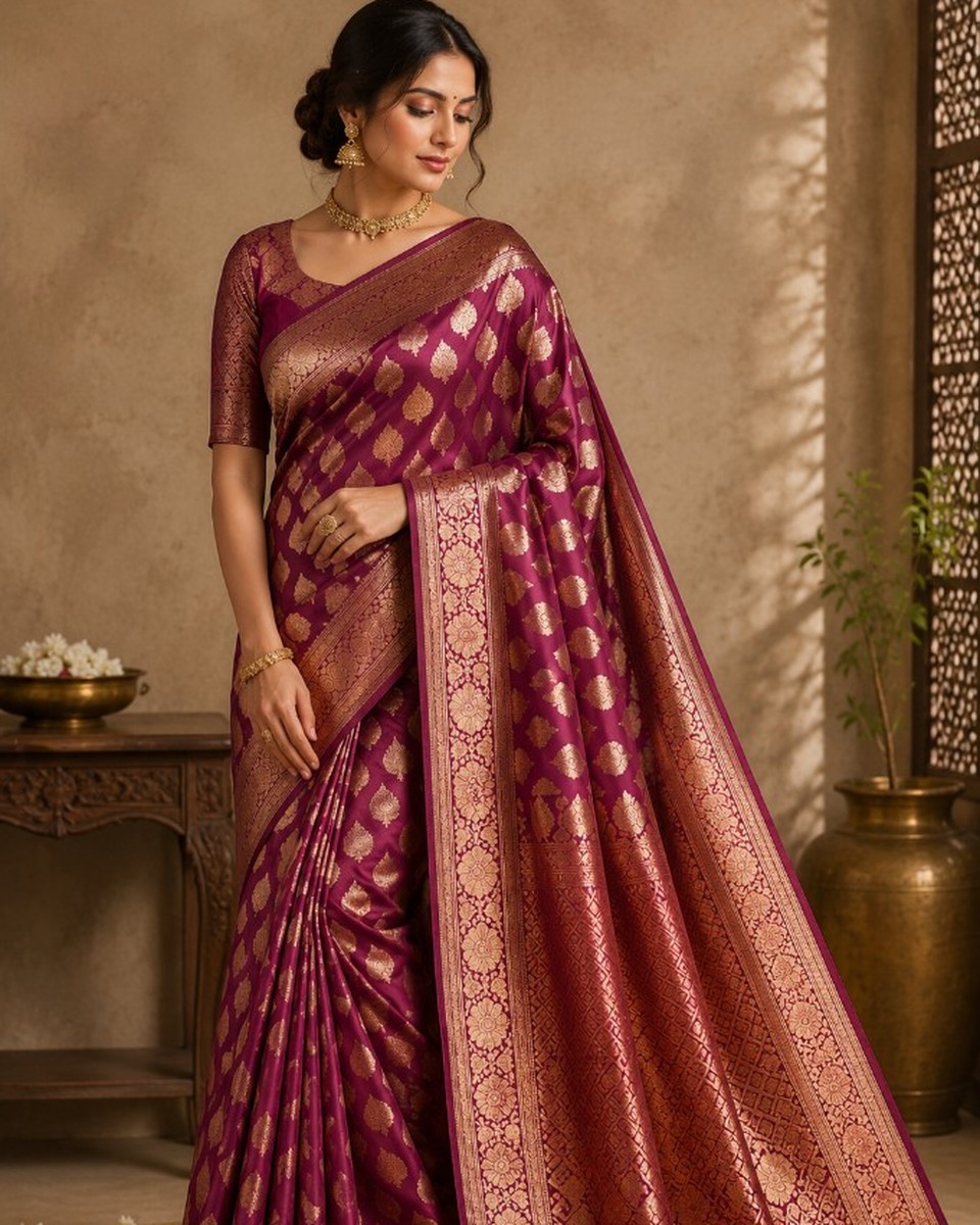 Handwoven Banarasi Silk Saree – Antique Gold