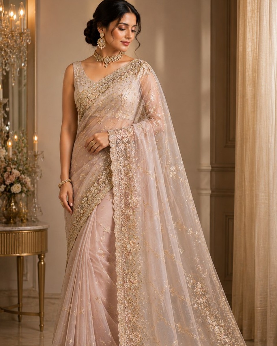 Organza Zardozi Evening Saree