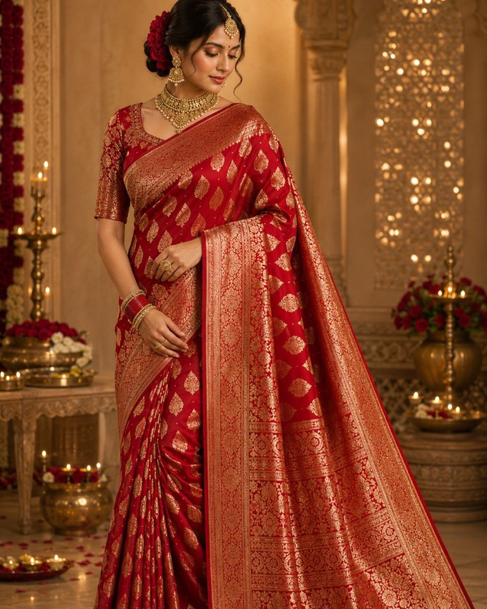 Crimson Red Banarasi Bridal Saree
